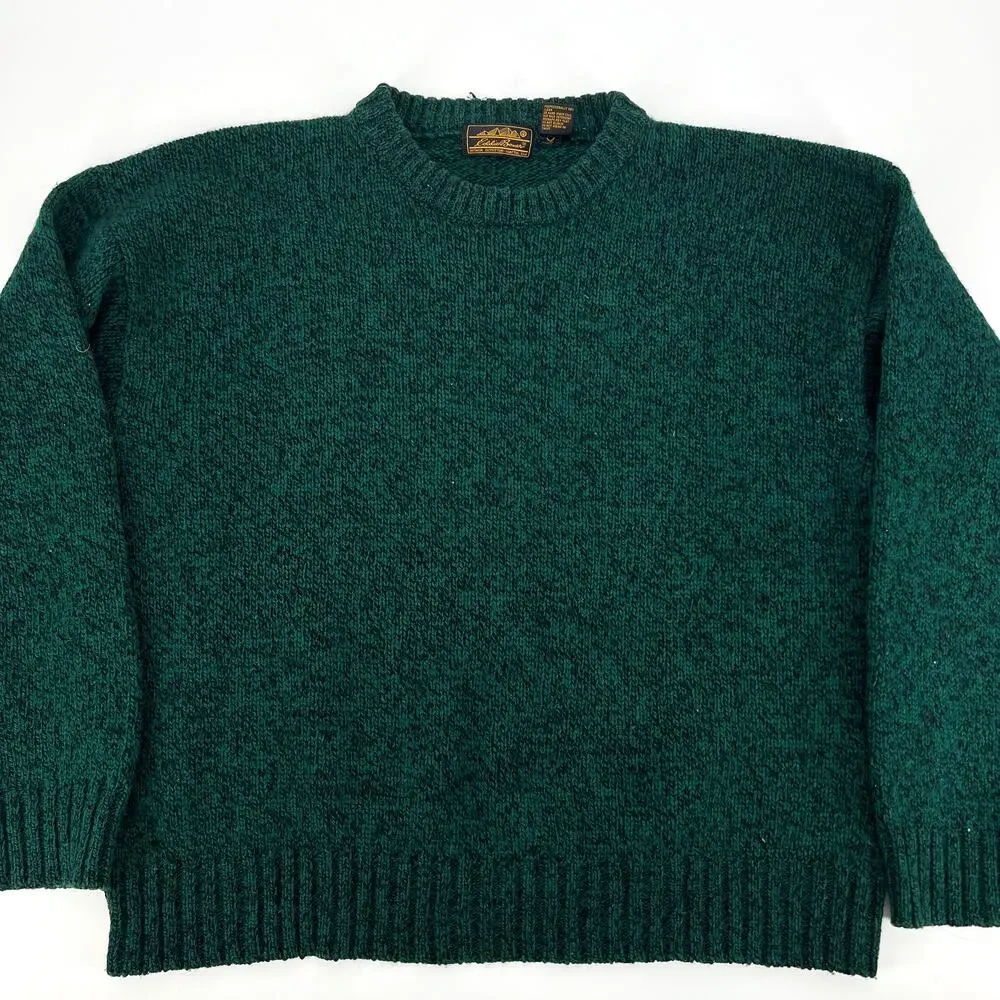 Vintage Mens Eddie Bauer Forest Green Wool Crewneck Sweater Size XL - Picture 6 of 6